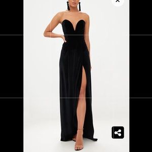 PLT black velvet maxi dress